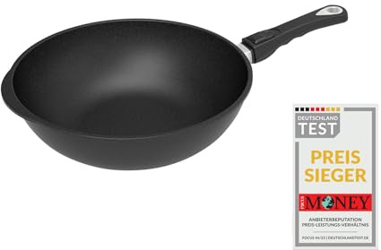 AMT Gastroguss - AMZN-1032S-Z20B - Wok de aluminio fundido - Con mango extraíble - Diámetro: 32 cm - Altura: 10 cm