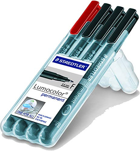 Staedtler Lumocolor Permanent F Folienstift 4er Set (4x F | 3x Schwarz + 1x Rot)