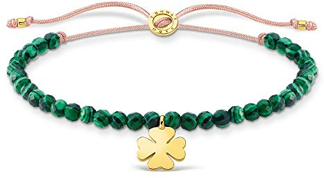 Thomas Sabo Green Beads with Clover Gold 925 Sterling Silver Bracelet of Length 13-20 cm