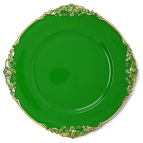 allgala Heavy Quality Round Charger Plates - Chargers for Dinner Plates - Set of Charger Plates for Table Decor - Ideal for Weddings, Thanksgiving Parties & Holidays - Floral Green (13-Inch 6-Pack)