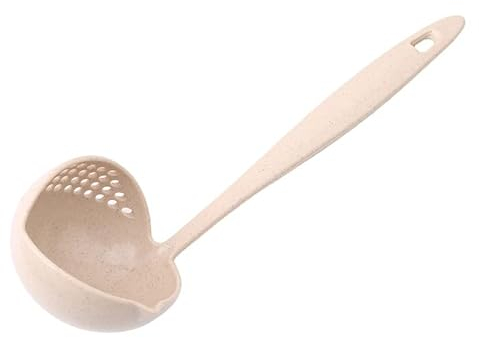 Cuchara escurridora 2 en 1 Escurridora y Colador de plástico, cucharon multifunción para servir sopa,verduras,huevos con caldo o sin caldo color beige