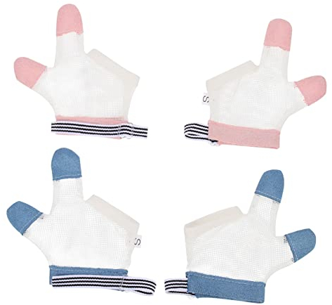 2 Paar ringbeißende handschuhe Daumenschutz Beißhandschuh Baby Fingerhandschuhe Kinder Fingerhandschuhe gegen Saugen Fäustlinge kleinkind handschuhe Daumenlutschen Stop-Tool Schild