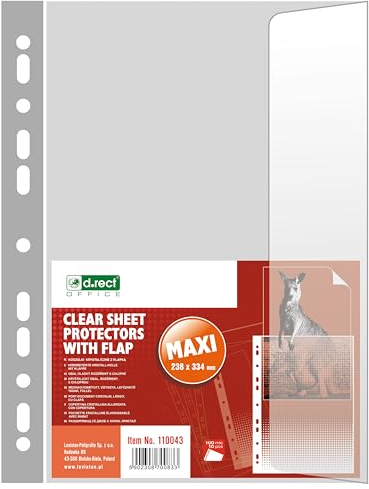 D.RECT 10 Stück Prospekthüllen mit Klappe, Dokumentenhüllen, 100 µm/Mic/Mikron Stärke: 0,10 mm, 238x334 mm, glasklar