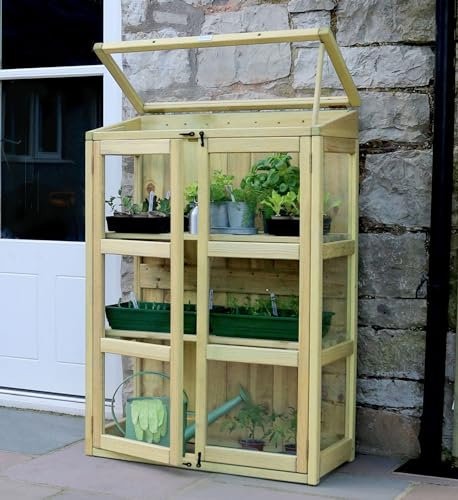 Wooden Tall Wall Lean to Greenhouse with 2 doors and top vents & 10 years warranty (Compact)