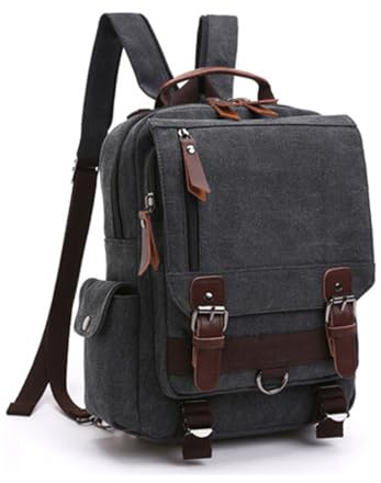 XINYASEE Herrar Damryggsäck Vattentät Retro Vintage Canvas Ryggsäckar Utomhus Resa Ryggsäck Skola Skuldra Väska Passar iPad och 10” Laptop Ryggsäck för män och kvinnor Trekking Camping (svart)
