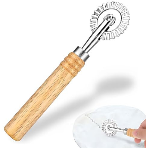 Rotella Ravioli, XURJUMI Rotella Tagliapasta per Ravioli con Manico in Legno Tagliaravioli Pizza Merletto per Gnocchi Preparazione Rullo Tagliapasta Strumento Tagliapasta per Casa e Cucina