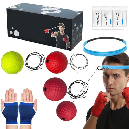 Box-Reflexball-Set – Boxball mit Stirnband, Boxausrüstung, Boxball mit Bandagen | Ballspiel mit Bohrausrüstung für Kinder zum Verbessern