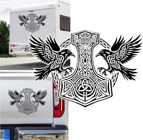 Thors Hammer Odin Krähen Krähe Wikinger Nordisch Raben Aufkleber JDM Sticker Autoaufkleber Größe/Farbe WÄHLBAR