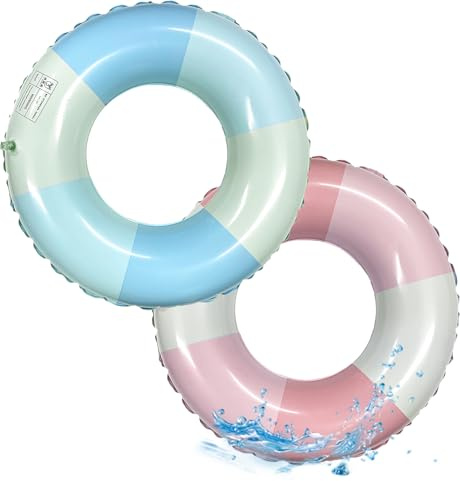 SAIIURV 2 st simring för barn från 1 till 2 år, 52 cm uppblåsbar badleksak flytande sommarstrand, poolparty dekorationer (blå och rosa)