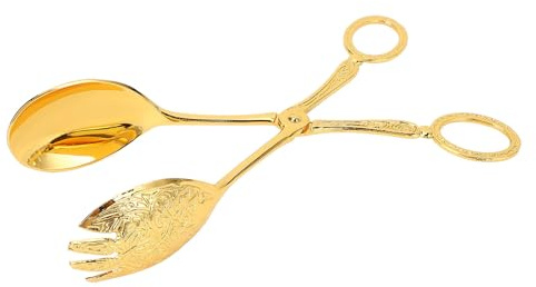 Salatzangenlöffel, Servierscherenzange aus Metall Im Europäischen Stil für Kuchen, Brot und Obst, Multifunktionales Partybuffet für Zuhause, Küche (Gold)