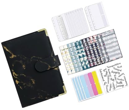 LIXSAZSE Budgeting Notebook Binder with Label Stickers for Cash Bills Expense Saving, Black