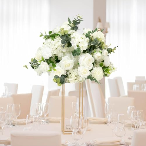 Efavormart Pre-Arranged Silk Floral Centerpiece in White, 22 Artificial Rose Flower Ball Bouquet for Event, Wedding