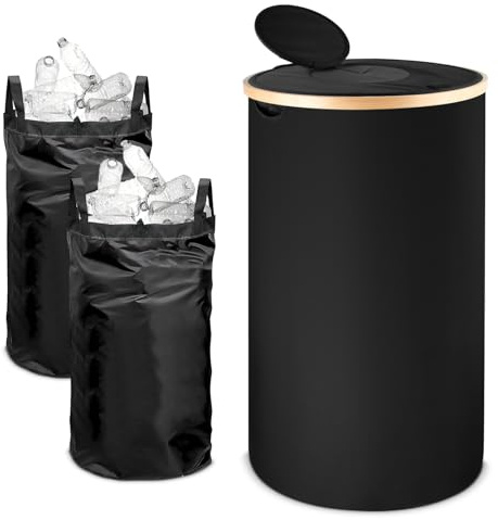 QINGZY Bidoni Spazzatura 100L, con Coperchio a 2 Strati e 2 Tasche Interne, Porta Bottiglie Grande, Bidoni Differenziata da Interno, Portaoggetti per Cucina Ripostiglio Vetro Riciclaggio Rifiuti