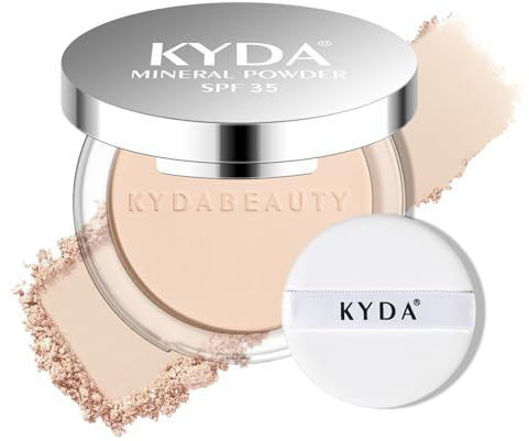 KYDA Mineral Powder, SPF 35, 4-in-1 Mineral Pressed Powder Foundation with Concealer and Setting, Matte Weightless Pressed Foundation, Light to Medium Coverage, NATURAL IVORY