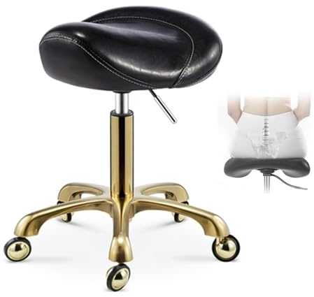 FXLUHAY Taburete de Silla de Montar marrón y Negro, Silla de salón Profesional, Silla de Oficina ergonómica giratoria for estilistas y esteticistas.