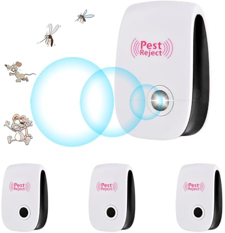 LYPPUL Répulsif antiparasitaire à ultrasons - 4 pièces - Répulsif anti-insectes à ultrasons et électronique pour moustiques, cafards, souris, araignées, mouches