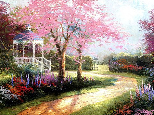 YEESAM ART DIY Ölgemälde Malen nach Zahlen Erwachsene Kinder, Fantasy Pink Kirschblüte Baum Trail Zahlenmalerei ab 5 Öl Wandkunst