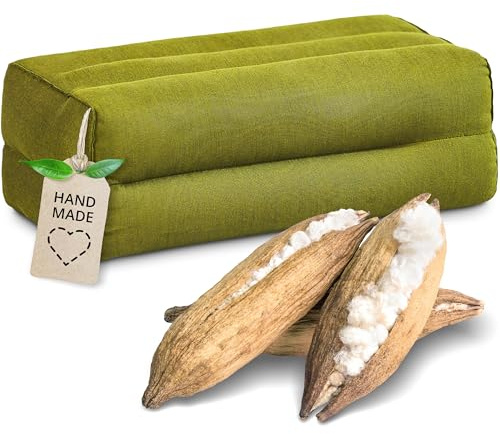 Livasia Coussin Yoga carré uni - 17x34x12cm - Coussin de méditation en kapok, Coussin de Soutien Bolster rectangulaire, Accessoires Yoga Coussin cale-Nuque, Coussin thaï Fait Main (Vert Uni)