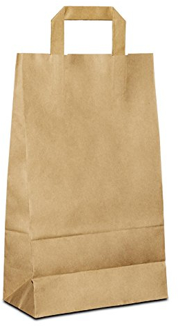 Papiertüten Braun mit Flach-Henkel I 250 Stk. 22+10x36cm I Papiertragetasche für Einzelhandel, Hochzeit, Geburtstag, TO-GO I Geschenktüten aus Kraftpapier I HUTNER