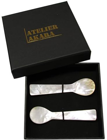 Atelier Akara Cuchara de nácar, 11 cm, Set 6 Unidades en Caja de Regalo - para Huevos o Caviar. Cuchara para Caviar, para Huevos.