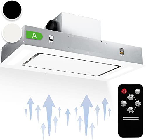 Klarstein Remy - Island Cooker Hood, Kitchen Extractor Fan, Extractor Hood, Substructure hood, Ceiling hood and bull; 90 cm, Touch, Cooking surface lighting; up to 620 m³/h Remote control, White