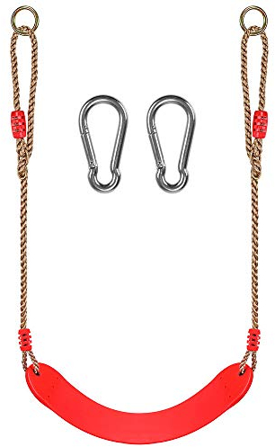 WAREMAID Kinderschaukel, Eva Weiche rutschfest U-Schaukel Brettschaukel Schaukelsitz Schaukelbrett mit Schnapphaken, Länge Einstellbares Seil, Schwung Set für Kinder Garten Outdoor, Rot