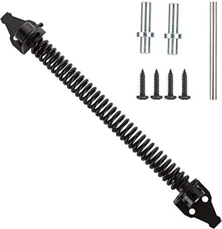 LOLYSIC 14 Inch Gate Spring Closer for Wooden Gate, Adjustable Garden Gate Closer Self Closing Door Spring with Fittings, Heavy Duty Outdoor Gate Return Spring Closer for Fence Gate Door, Black