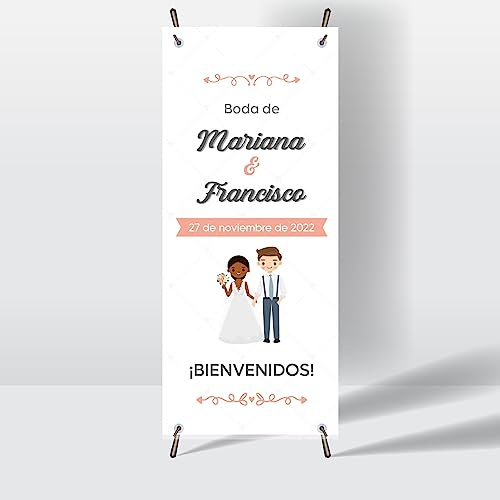 Photocall Bodas Personalizable – Cartel Boda X-Banner 70x180 cm para Fiesta con Nombres y Fecha del Enlace – Decoración y Detalles para el Enlace