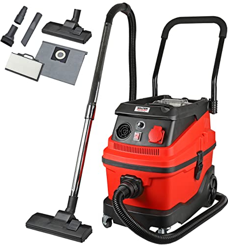 WALTER Industriestaubsauger 3-in-1 mit Wasserfilter, 1600 W, 230 V, Nass- & Trockensauger, mit Steckdose für Synchronbetrieb, Starke Saugleistung bis zu 18 KPa, inkl. umfangreichen Zubehör-Set
