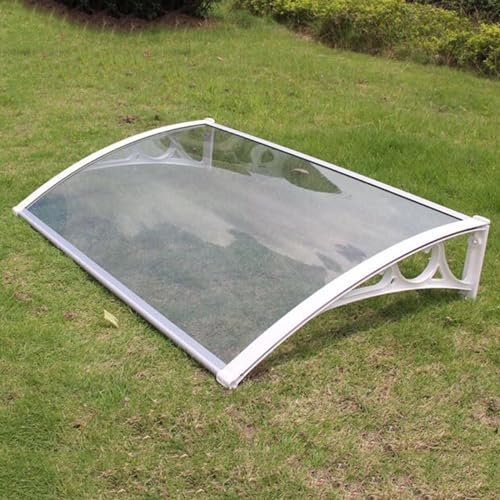 Auvent De Fenêtre Moderne,Marquise De Porte D'entrée Courbé,Couverture De Pluie en Polycarbonate De 2,5mm,Auvent De Porte Silencieux avec Support Blanc,Contre Pluie Neige UV,Clear-60×140cm/24×55in