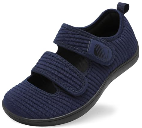 Besroad Womens Diabetic Walking Shoes Adjustable Swollen Feet Shoes Extra Wide Barefoot Sneakers 8Wide Navy