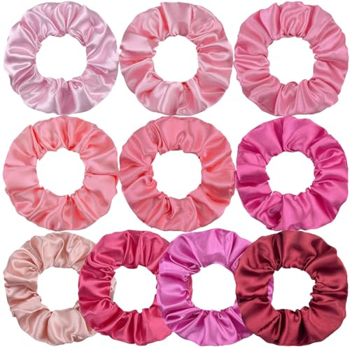 NTRUXZP 10 Stück Haargummis, Stylische Chiffon Haargummi Scrunchies, Elastische Gummibänder Haarband für Damen Mädchen Rosa Serie Haargummis