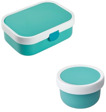 Mepal Caja de frutas y bento para niños, apta para lavavajillas y sin BPA, 300 y 750 ml, con compartimentos, tenedor y cierre de clip, perfecto para aperitivos y comidas, color turquesa