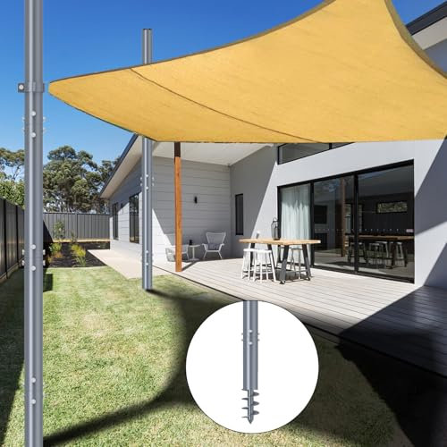 Dogetgd Sonnensegelstangen, 3,6 m Schraubstangen für den Außenbereich, 6 cm Durchmesser, Stahl-Sonnenschutzstangen mit D-Klemme, Metall-Sonnensegelpfosten für Garten, Hof, Rasen, 2 Stück