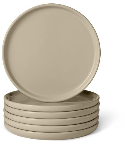 Amazon Basics Glasierte Steingut-Speiseteller, 6-Teiliges Set, Mikrowellen- und Spülmaschinenfest, 26,7cm, Leinengrau