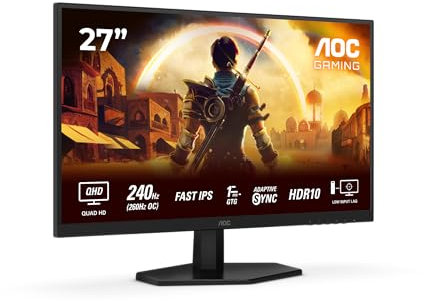 AOC Q27G42ZE - 27 inch QHD Gaming Monitor, Fast IPS, 260Hz Oc, 1ms, G-Sync comp, HDR10, Low Input Lag (2560x1440, HDMI 2.0 x 1 / DisplayPort 1.4 x 1)
