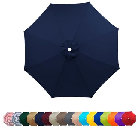 Replacement Parasol Canopy 2m-3.5m, Umbrella Replacement Fabric, 6/8 Arms Garden Umbrella Replacement Cover, Patio Replacement Cover for Garden Umbrella Yard Beach(Navy blue,2.7m/8-Ribs)