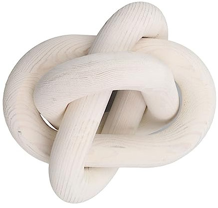 Hand Carved Wood Chain Link Knot Farmhouse Home Decor, Modern Elegance Design, White, for Coffee Table, Shelf, Living Room