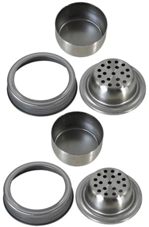 TOPPERFUN 2pcs Stainless Steel Mason Jar Shaker Lids Spice and Cocktail Shaker Lids Convenient Seasoning Dispenser for Canning and Drinks