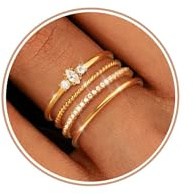 ZHESHY 4 Stück Ringe Gold Damen Wasserfest 14k Vergoldete Goldene Ringe Set Damenring Eheringe Verlobungsring Engagement Stapelringe Goldring Mit Zirkonia Schmuck Set Frauen Mädchen Größe 52-62