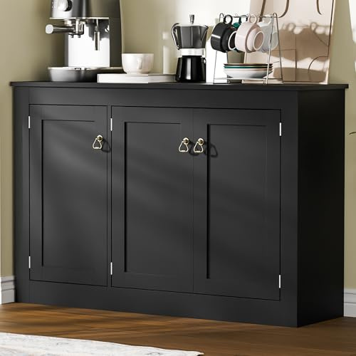AUREUM OPAL Sideboard, küchenschrank, mit 3 Türen und verstellbare Ablagen, 113 cm lang, buffetschrank, Aufbewahrungsschrank,Holzkommode für Küche,Wohnzimmer, Flur und Esszimmer (Schwarz, 113B cm)