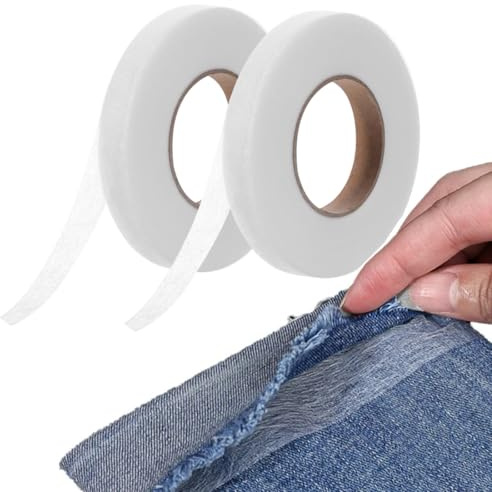 SIRLOMU Cinta Termoadhesiva 2 Piezas, Adhesiva para Planchar, Pegamento Textil, Dobladillos y Cortinas, Resistente a Lavadora, Unir Prendas, Vestidos, Vaqueros, Pantalones (128m x 1.5cm) (Blanco)