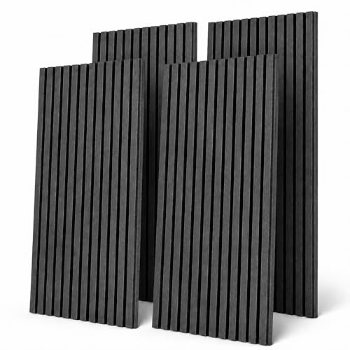 Set med 4 stycken ljudabsorberande paneler i trä, 60 x 120 cm, dekorativa paneler för 3D-väggar, akustiska paneler för tak, vardagsrum och kontor, antracitgrå