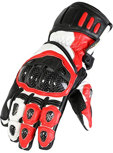 Texpeed Leather Motorcycle Air Vented Knuckle Pro Armoured Gloves | Red | EN 13594 Motorbike Reinforced Gloves, Genuine Cowhide Leather, Biker Knuckle Armour, Long Cuffed, Water Resistant