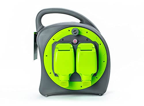 STATUS 2 Socket Cable Reel, 20m, Green, Heavy Duty Outdoor Extension Lead, 13 Amp, Thermal Cut Out, Waterproof, IP54 Rated, Ideal for Garden, Workshop, DIY Use (S20M2G13AIP54CR2)