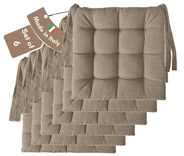 Il Tuo Artigiano Design Set aus 4 oder 6 Küchenstuhlkissen hergestellt in Italien, Küchenstuhlkissen 40x40 cm mit einer Dicke von 6 cm, Füllung aus Schwamm und Acryl (6, Beige)