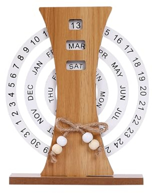 Ewiger Kalender Aus Holz - Ewiger Tischkalender Zum Aufstellen - Wiederverwendbar Zeiterfassungskarten Dauerkalender - Manuell Drehbarer Mondscheiben Ewiger Kalender Schreibtischdekoration (Riesenrad)