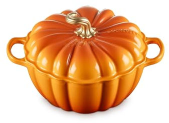 Le Creuset Enameled Cast Iron Figural Pumpkin Cocotte, 4 qt., Persimmon with Gold Figural Knob