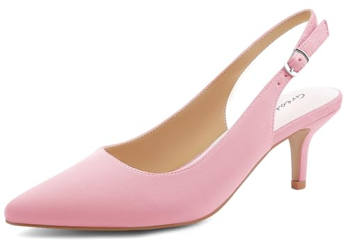 Greatonu Slingback - Zapatos elegantes para mujer, destalonados, con tacón medio de gatito y puntera fina, Rosa oscuro., 40 EU