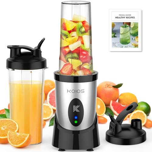 KOIOS Smoothie Blender, 900W Personal Blender for Shakes and Smoothies for Kitchen with 2 Portable Cups 22oz, Single Serve Smoothies Maker Mixer for Juices, Nutritious Recipe, Silver